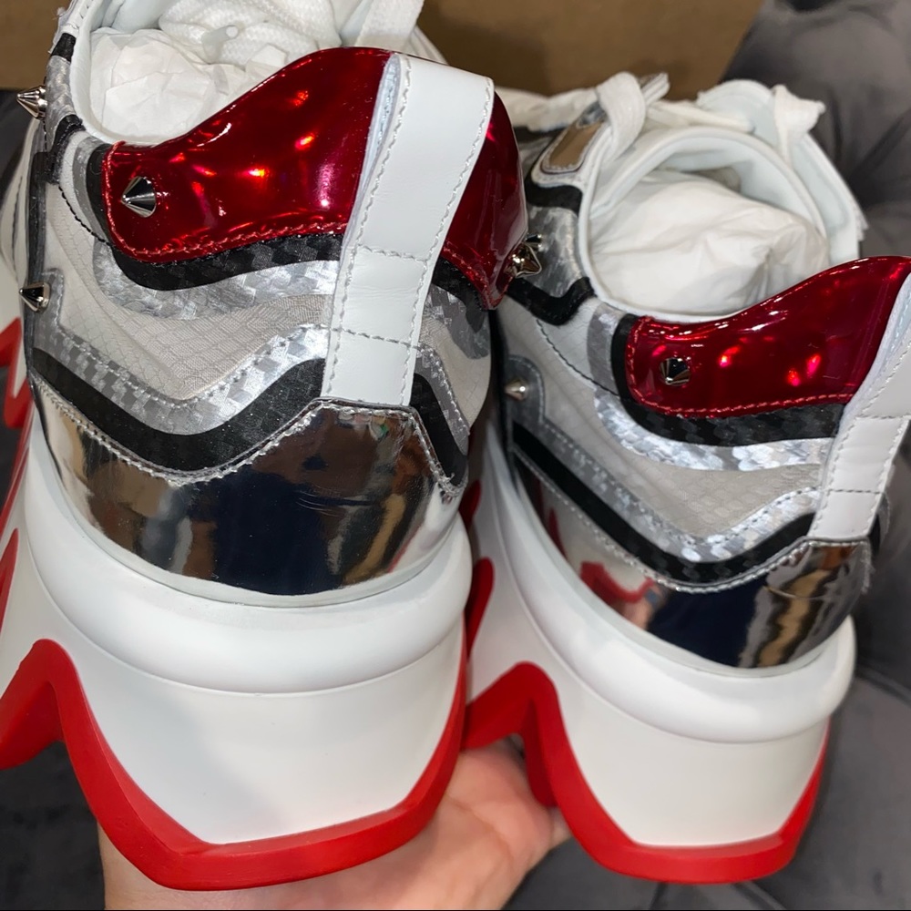 New Men’s Size 44 Christian Louboutin Black & Silver Sharkina Sneakers - Picture 6 of 8